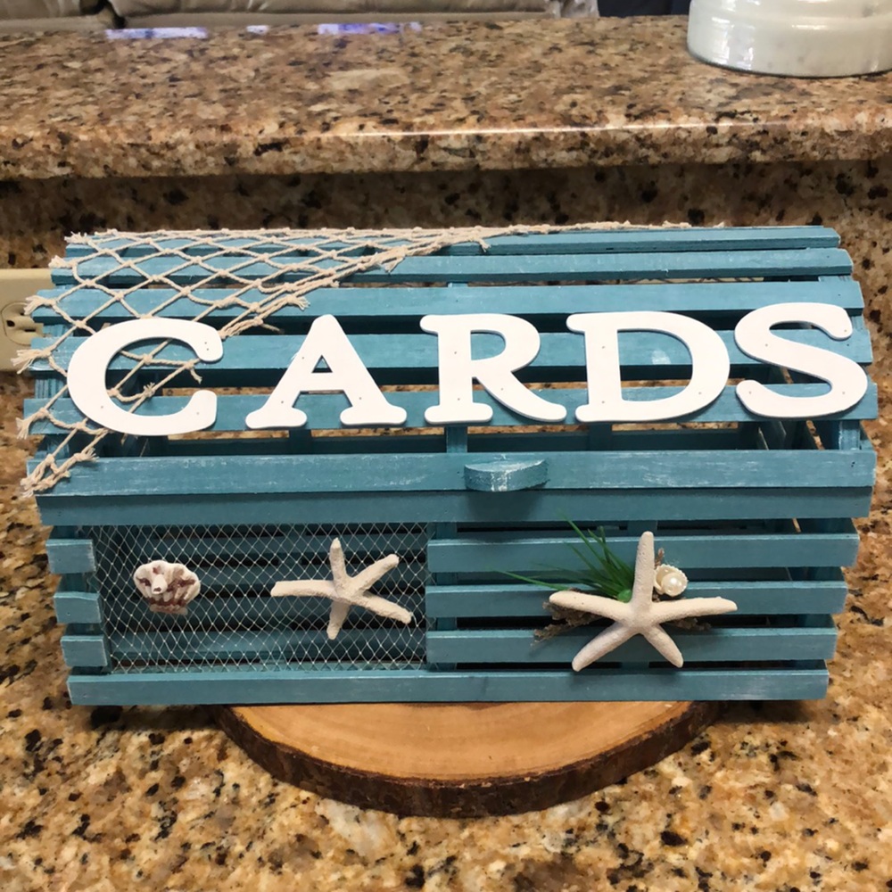 Blue Coastal/Beachy Wooden Crab Trap Card Holder